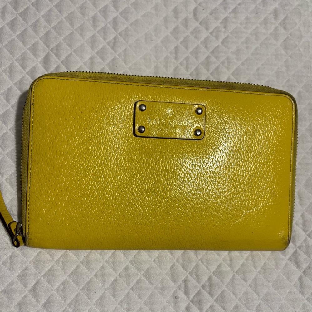 Kate Spade Mustard Yellow Large Zip Around Clutch/Wallet